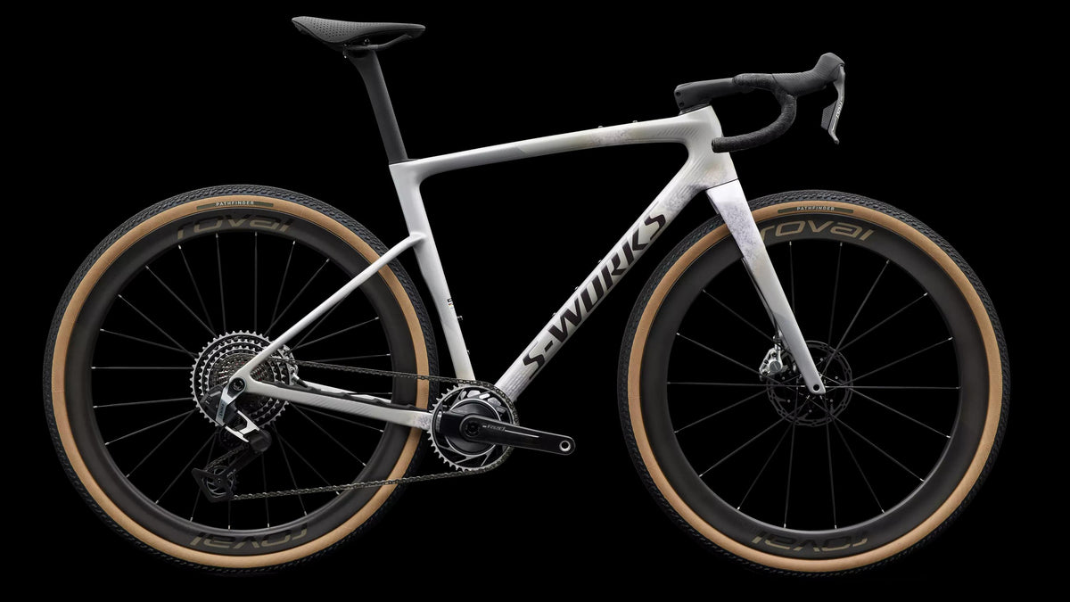 S-Works Crux 5 - SRAM RED XPLR (2027) — Silver Dust/Amethyst Frost/Nebula Metallic — side view