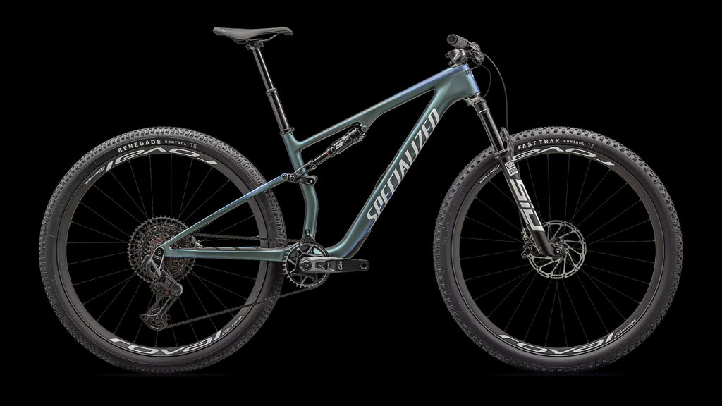 Epic 8 Pro - SRAM X0 AXS, RockShox Ultimate (2024) — Satin Carbon/Metallic Sapphire/Metallic White Silver — side view