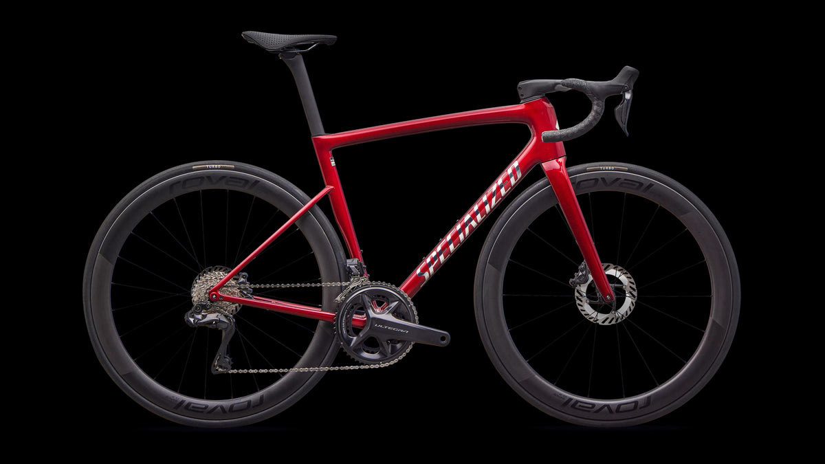Tarmac SL8 Pro - Shimano Ultegra Di2 (2026) — Gloss Red Sky / Chrome — side view
