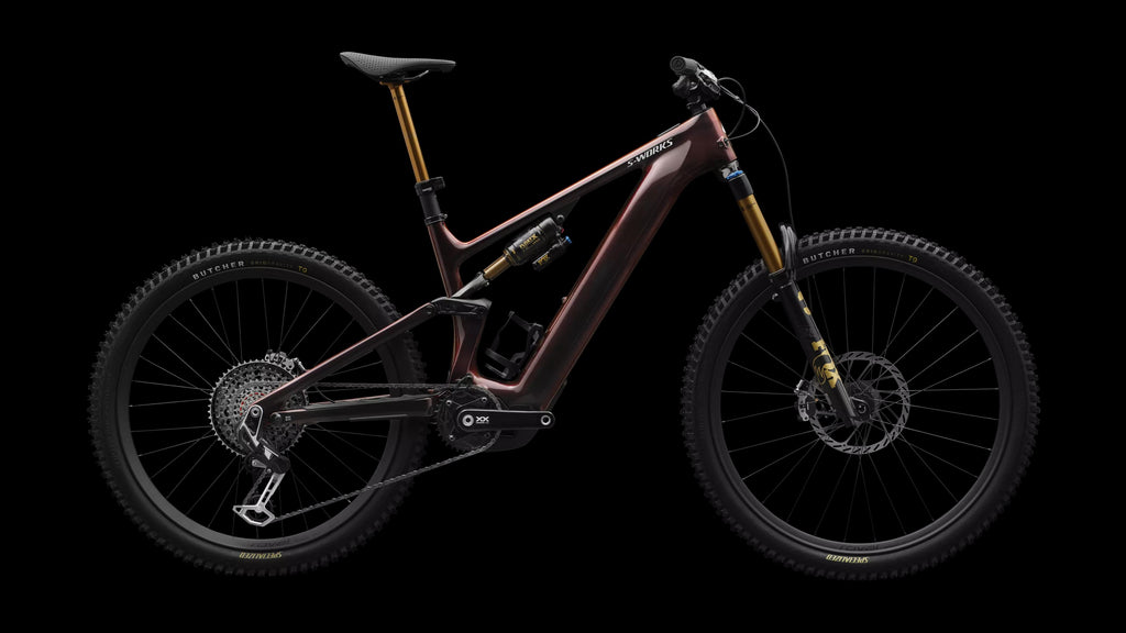 S-Works Turbo Levo 4 (2026) — Gloss Red Pearl / Black / Metallic White Silver — side view
