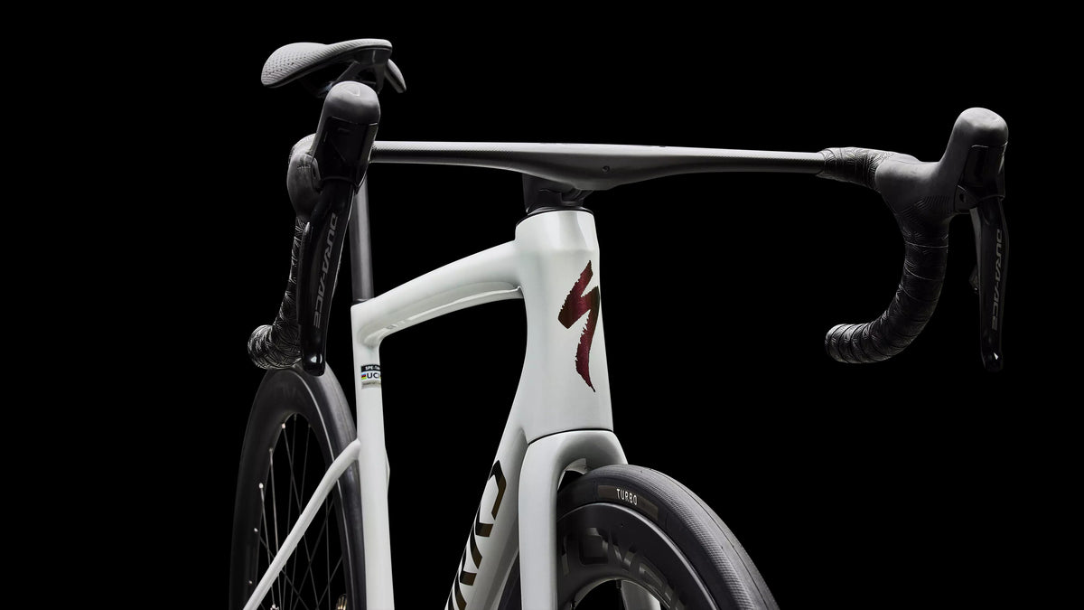 S-Works Tarmac SL8 - Shimano Dura-Ace Di2 (2026) — Gloss Metallic White Silver / Pearl / Black — detail 110