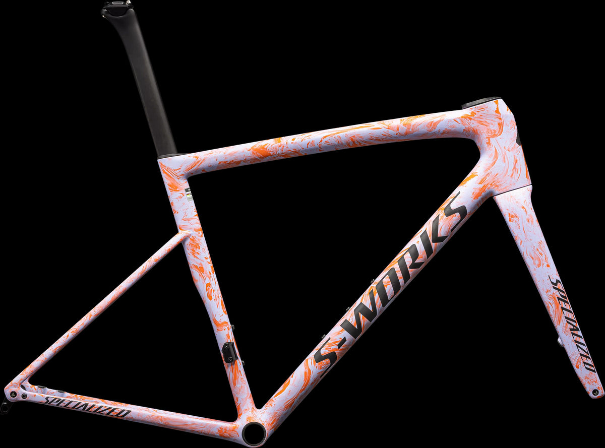 S-Works Tarmac SL8 Frameset - FACT 12r Carbon (2024) — Satin Powder Indigo / Amber Glow Strata / Obsidian — side view