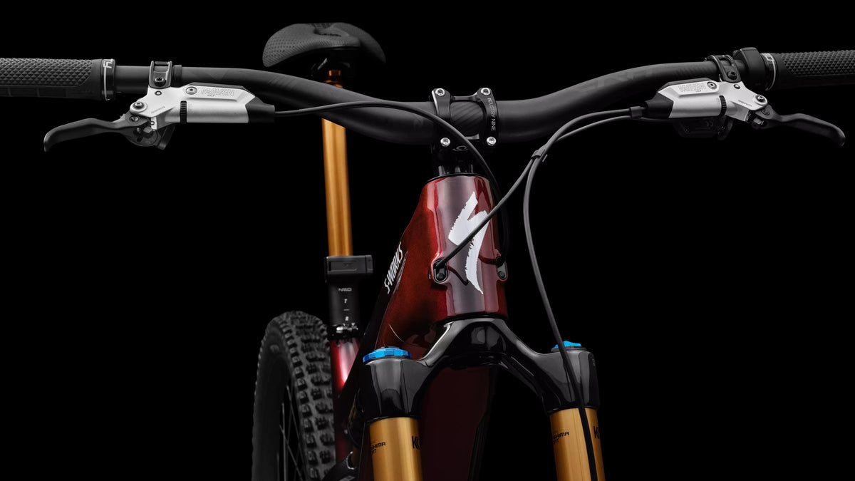 S-Works Turbo Levo 4 (2026) — Gloss Red Pearl / Black / Metallic White Silver — detail 370