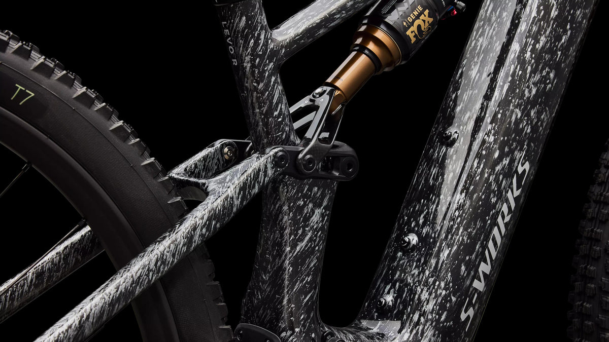 S-Works Turbo Levo R (2026) — Gloss Shadow Silver Blended Speckle Over Carbon / Silver Dust — detail 170