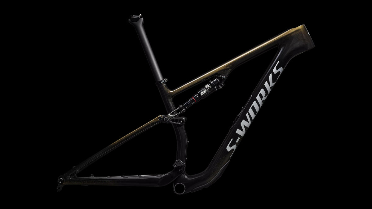 S-Works Epic 8 Frameset - SRAM RockShox SIDLuxe Ultimate (2026) — Gloss Carbon Gold Pearl / Metallic White Silver — side view