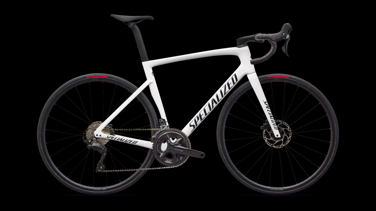 Tarmac SL7 Sport - Shimano 105 (2026) — Gloss White / Dark Navy Metallic — side view