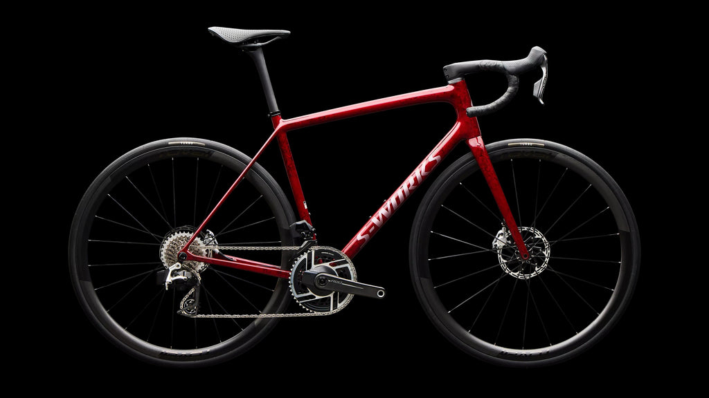 S-Works Aethos 2 - SRAM RED AXS (2026) — Sandstone Metallic Base / Red Tint — side view