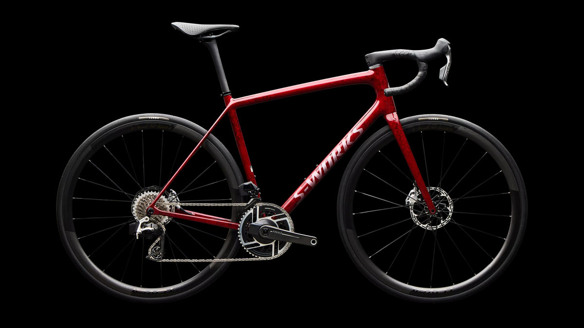 S-Works Aethos 2 - SRAM RED AXS (2026) — Sandstone Metallic Base / Red Tint — side view
