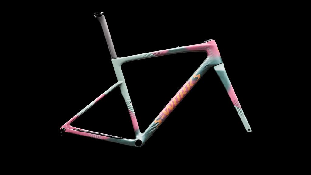 S-Works Crux 5 Frameset - FACT 12r Carbon (2027) — Agave Grey/Photon Tint over Silver Dust — side view