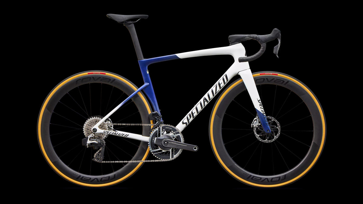 Tarmac SL9 S-Level - SRAM RED AXS (2027) — Gloss White / Majesty Blue Metallic / Black — side view