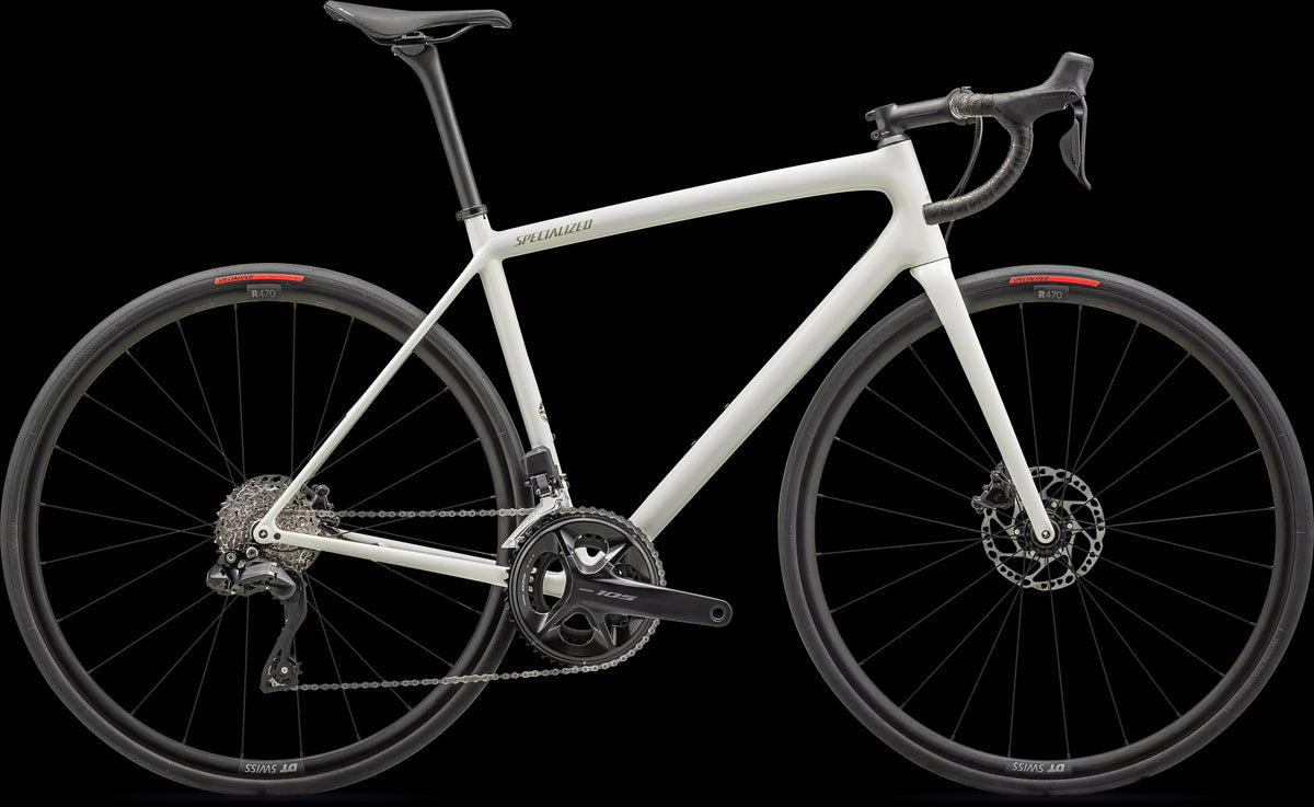 Aethos Comp - Shimano 105 Di2 (2024) — Gloss Dune White Metallic Spruce — side view