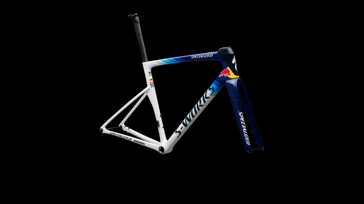 S-Works Tarmac SL9 Team Replica Frameset - Red Bull - BORA - hansgrohe (2027) — Gloss Metallic White Silver / Deep Blue — detail 70