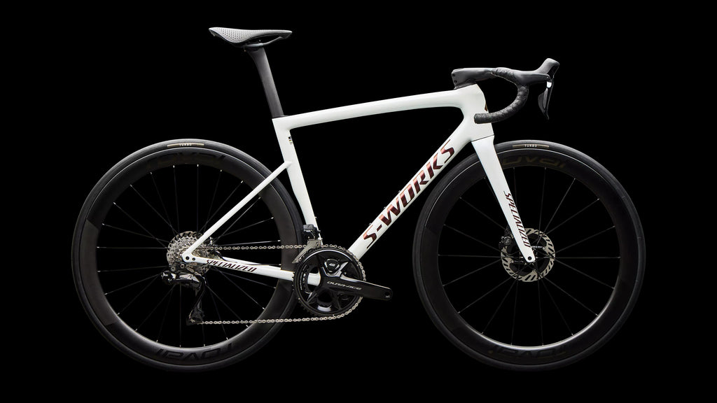S-Works Tarmac SL8 - Shimano Dura-Ace Di2 (2026) — Gloss Metallic White Silver / Pearl / Black — side view