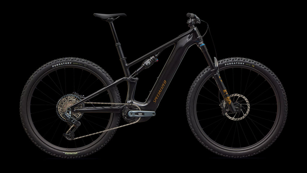 Turbo Levo R Expert (2026) — Gloss Carbon / Burnt Gold Metallic — side view