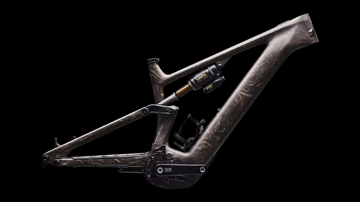 S-Works Turbo Levo 4 Frameset (2026) — Satin Taupe / Gunmetal Strata / Metallic Obsidian — side view