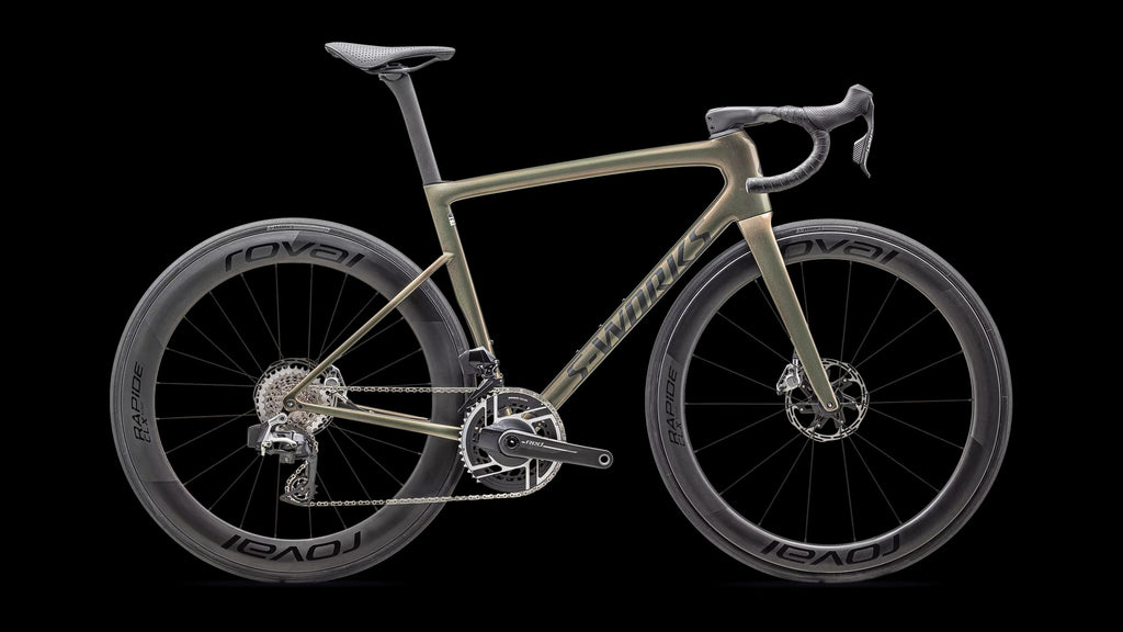 S-Works Tarmac SL8 – SRAM RED AXS (2025) — Gloss Cypress Metallic/Magenta to Gold Pearl/Satin Black Metallic — side view
