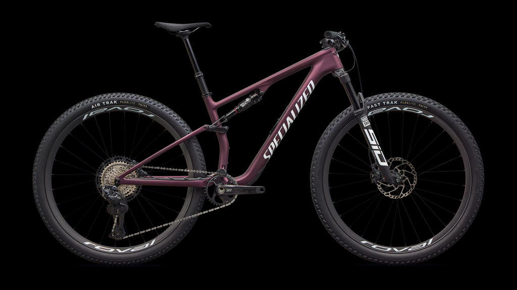 Epic 8 Expert - Shimano XT Di2, RockShox Select+ (2026) — Satin Bordeaux Metallic / White — side view