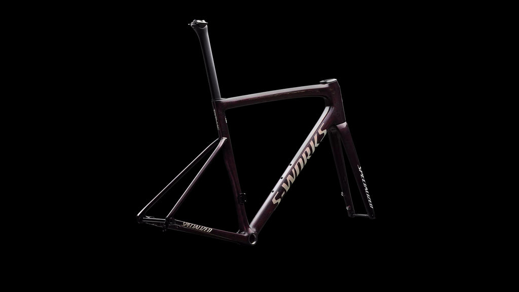 S-Works Tarmac SL8 Frameset - FACT 12r Carbon (2026) — Gloss Carbon / Bordeaux Metallic + Nebula Directional Brush / Pearl Over White — detail 60