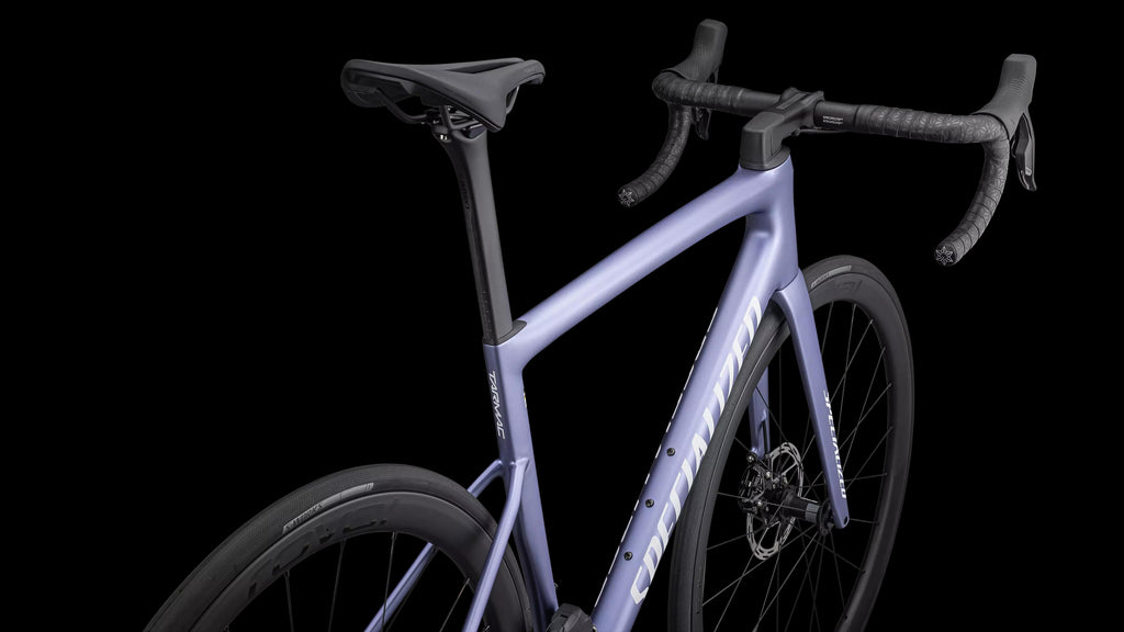 Tarmac SL8 Expert - SRAM Rival AXS (2024) — Satin Powder Indigo Tint Over Silver Dust / White — detail 40