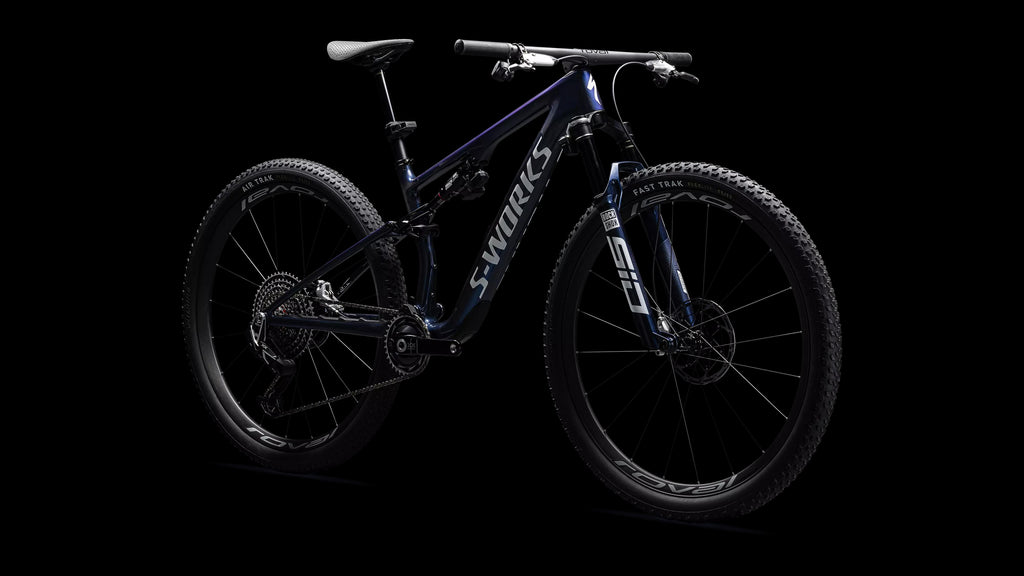 S-Works Epic 8 - SRAM XX SL AXS, RockShox Ultimate Flight Attendant (2026) — Gloss Cyan Blue Pearl / Metallic White Silver — detail 90