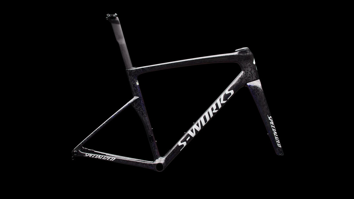 S-Works Tarmac SL9 Frameset - FACT 12r Carbon (2027) — Gloss Carbon / Red To Blue Pearl / White — side view