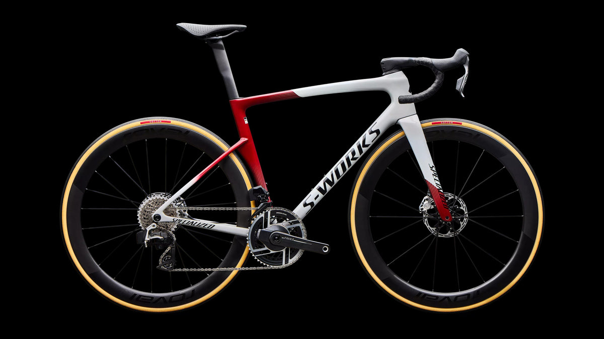 S-Works Tarmac SL9 - SRAM RED AXS (2027) — Gloss White Silver Metallic / Gloss Ruby Metallic / Obsidian Metallic — side view