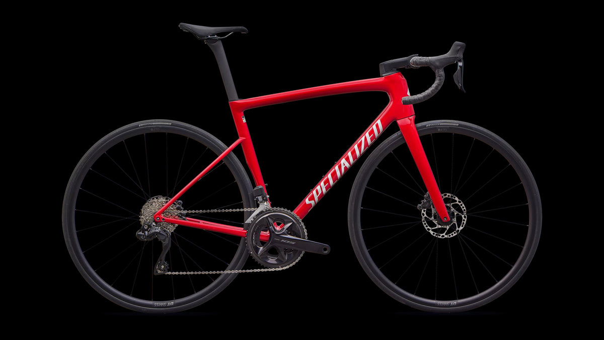 Tarmac SL8 Comp - Shimano 105 Di2 (2026) — Gloss Red Tint Over Silver Dust / Silver Dust — side view