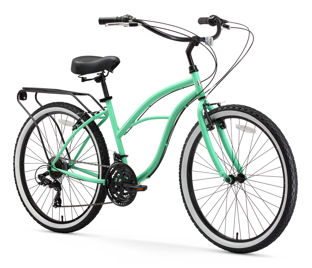 sixthreezero Around the Block Women's 24" 21 Speed Beach Cruiser Bicycle with Rear Rack — product view 2