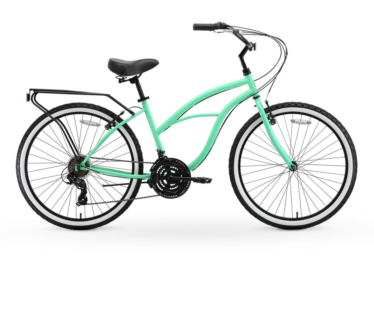 sixthreezero Around the Block Women's 24" 21 Speed Beach Cruiser Bicycle with Rear Rack — product view 1