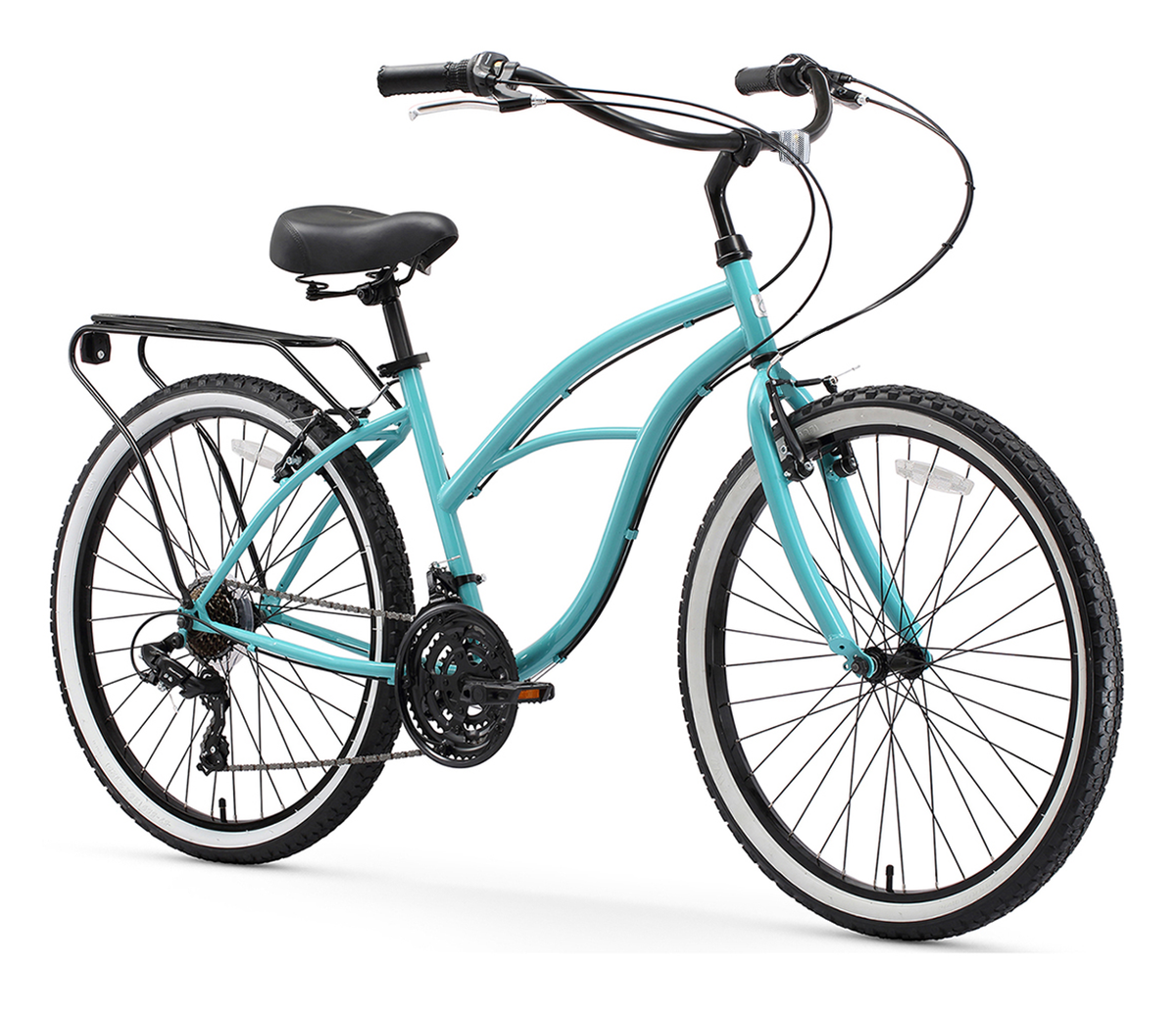 sixthreezero Around the Block Women's 24" 21 Speed Beach Cruiser Bicycle with Rear Rack — product view 3