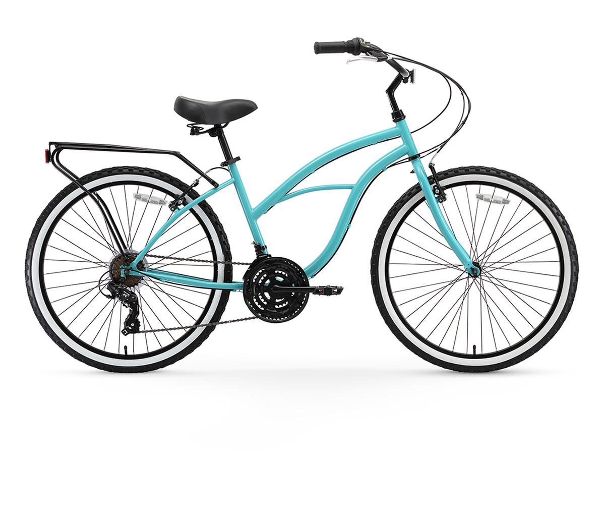 sixthreezero Around the Block Women's 24" 21 Speed Beach Cruiser Bicycle with Rear Rack — product view 93