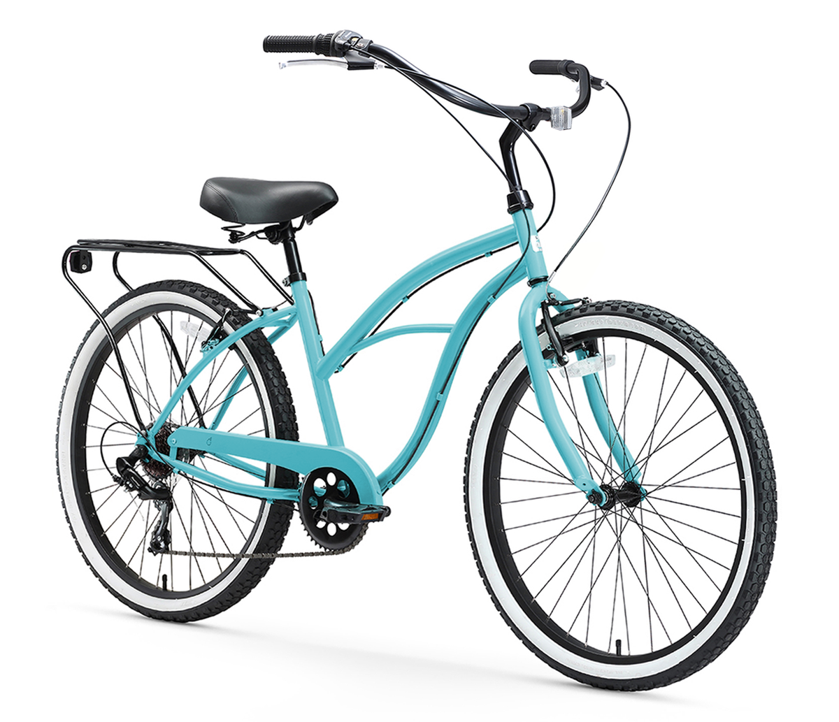 sixthreezero Around the Block Women's 24" Seven Speed Beach Cruiser Bicycle with Rear Rack — product view 2