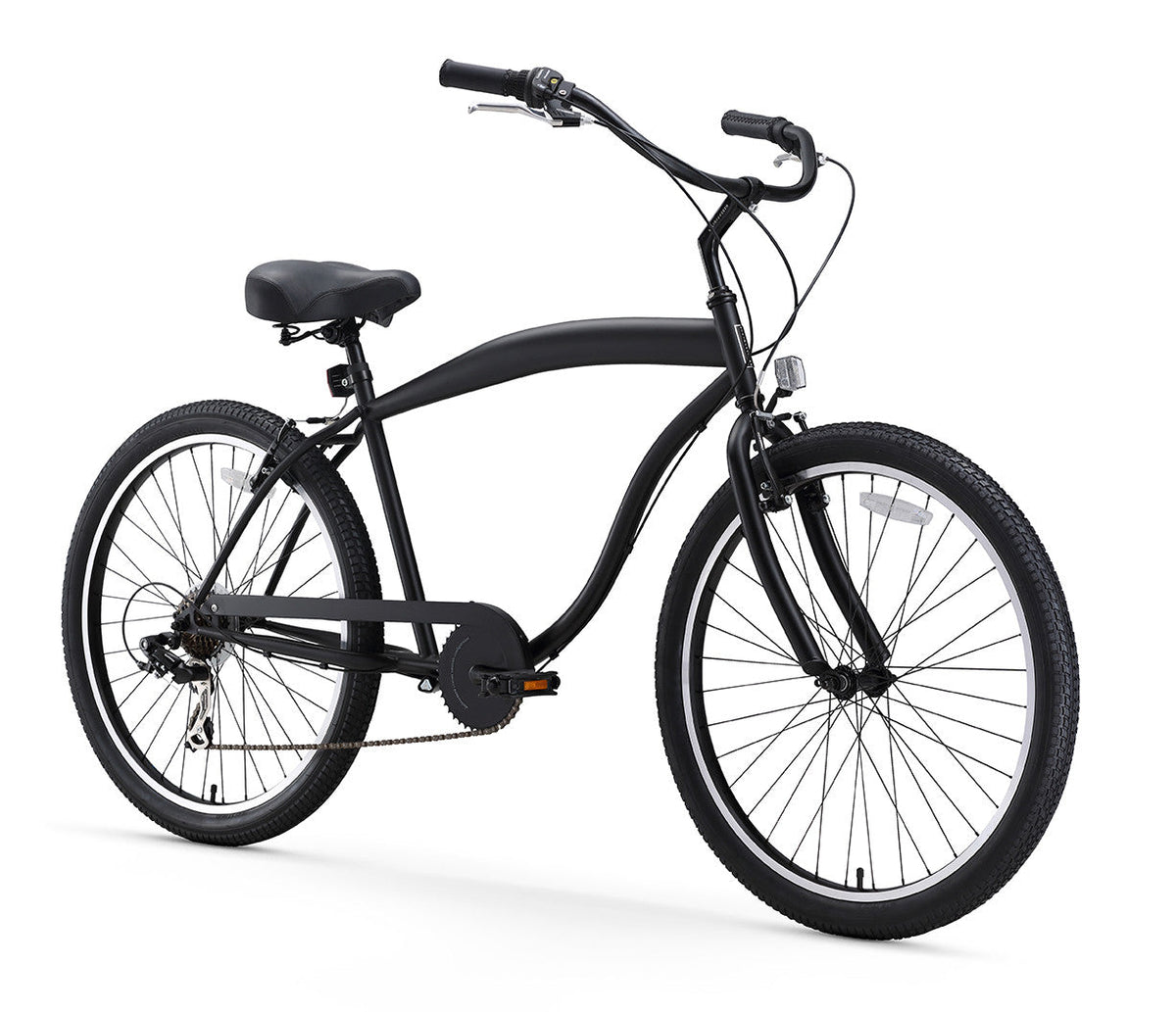 sixthreezero In The Barrel 7 Speed Men's Beach Cruiser Bike, Matte Black — product view 2