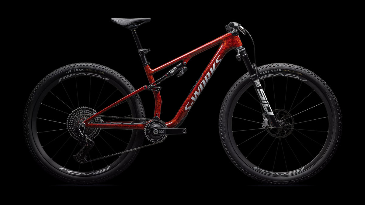 S-Works Epic 8 - SRAM XX SL AXS, RockShox Ultimate Flight Attendant (2026) — Gloss Fiery Red Dry Impasto / Metallic White Silver — side view