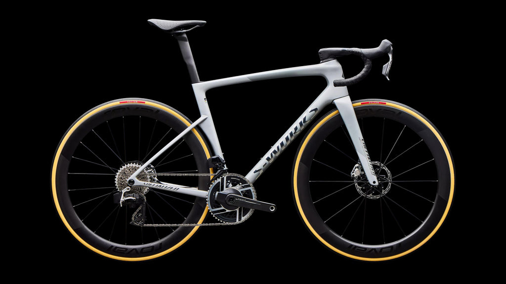 S-Works Tarmac SL9 - SRAM RED AXS (2027) — Satin Silver Dust / Gloss Chrome — side view