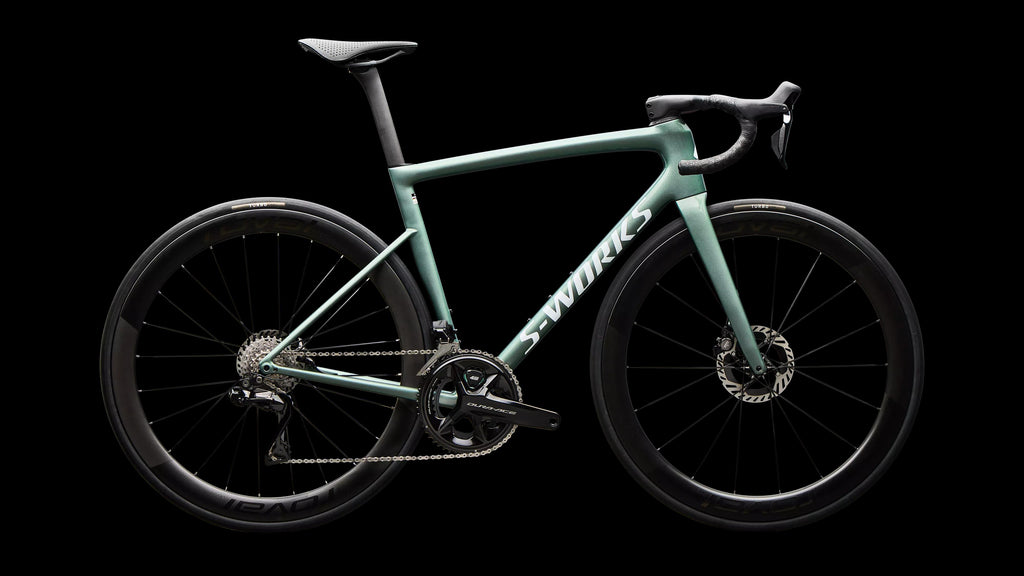 S-Works Tarmac SL8 - Shimano Dura-Ace Di2 (2026) — Gloss Premium Fjord Metallic / White Metallic Silver — side view
