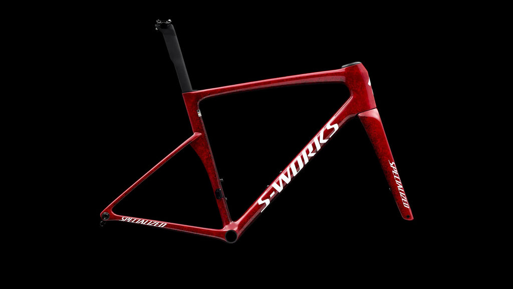 S-Works Tarmac SL9 Frameset - FACT 12r Carbon (2027) — Gloss Vivid Red / Tarmac Black / White Silver Metallic — side view