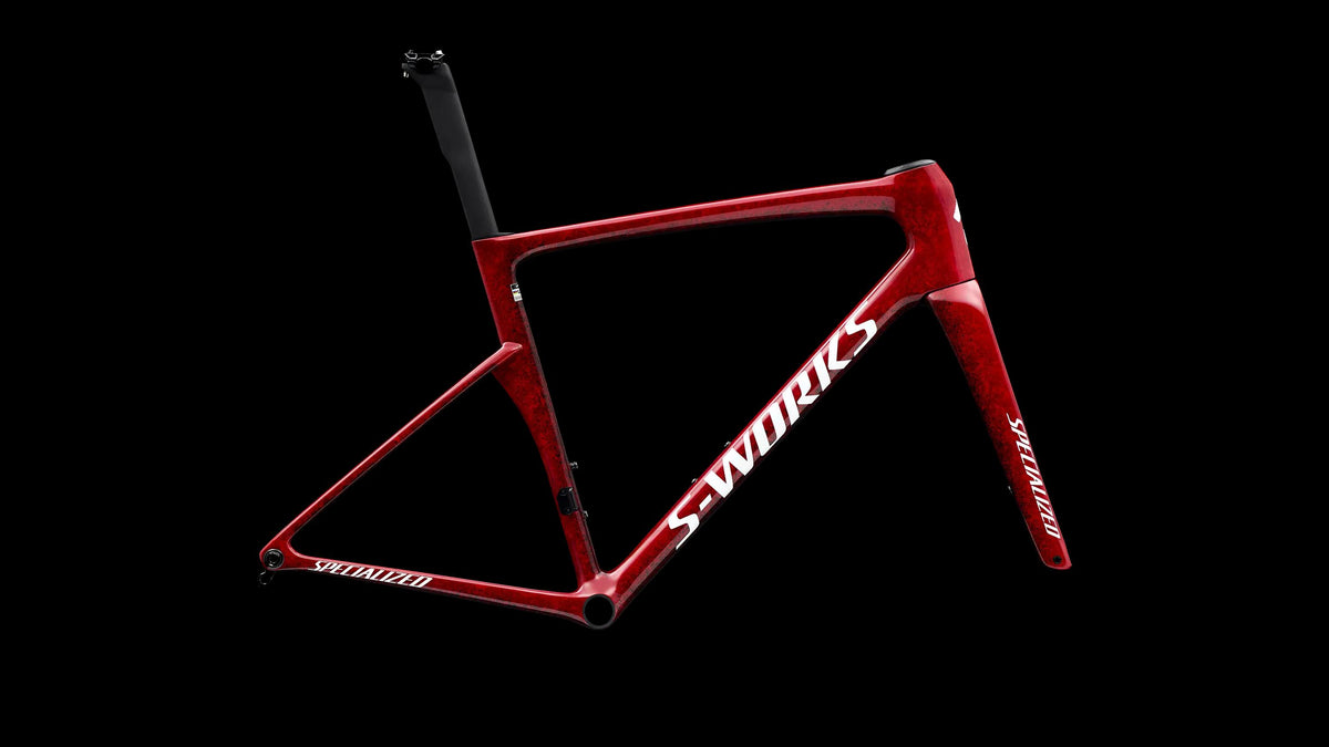 S-Works Tarmac SL9 Frameset - FACT 12r Carbon (2027) — Gloss Vivid Red / Tarmac Black / White Silver Metallic — side view