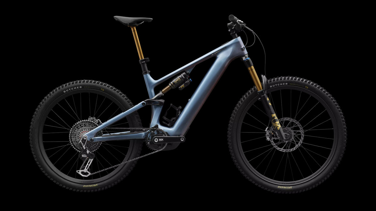 S-Works Turbo Levo 4 (2026) — Gloss Glacial Metallic / Red Pearl / Black Pearl — side view