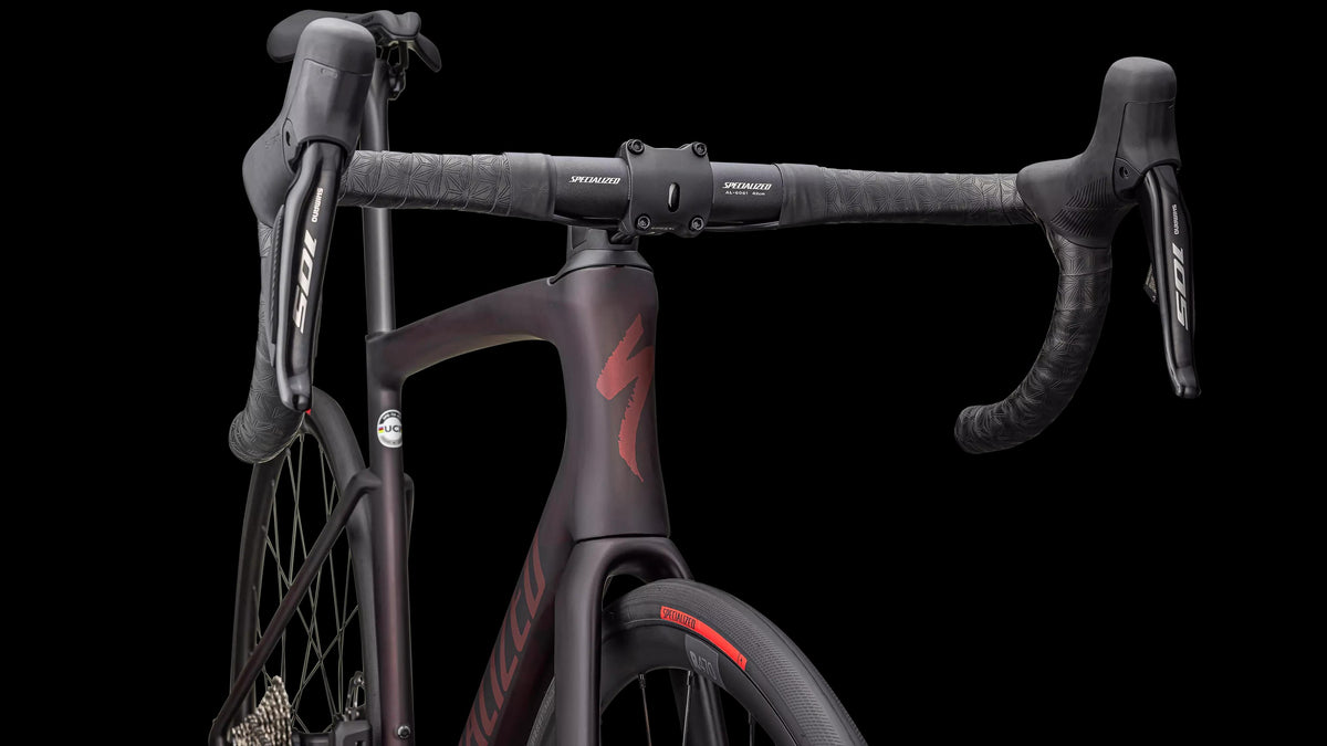 Tarmac SL7 Comp - Shimano 105 Di2 (2024) — Satin Red Tint Over Carbon / Red Sky — detail 50
