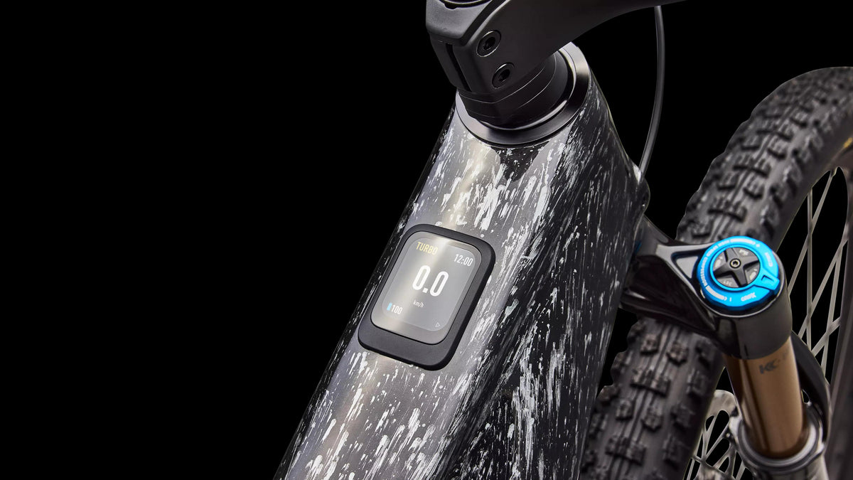 S-Works Turbo Levo R (2026) — Gloss Shadow Silver Blended Speckle Over Carbon / Silver Dust — detail 180