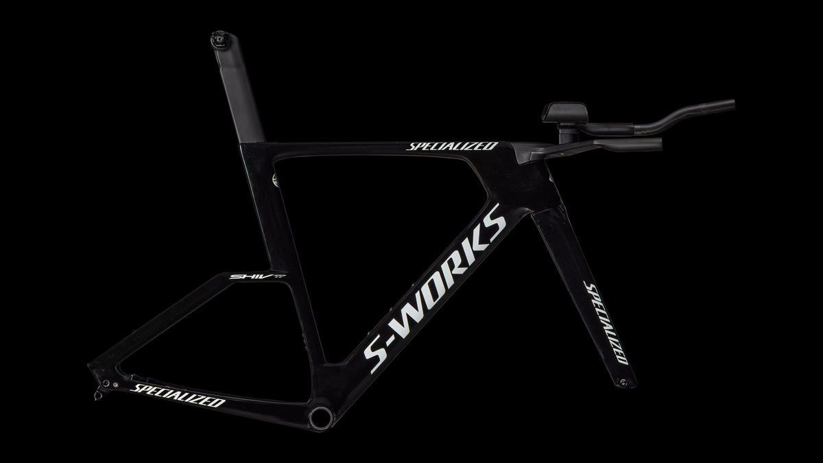 S-Works Shiv TT Disc Module - FACT 11r Carbon (2025) — Gloss Tarmac Black / Metallic White Silver — side view