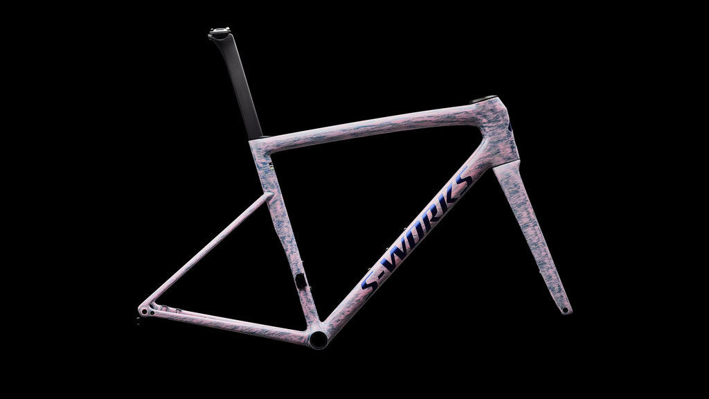 S-Works Tarmac SL8 Frameset - FACT 12r Carbon (2026) — Gloss Dolomite Metallic / Directional Brush / Blue Majesty Metallic — side view