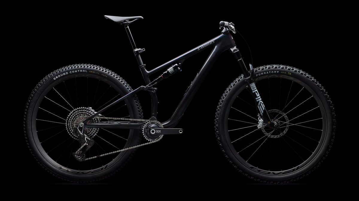S-Works Epic 8 EVO - SRAM XX SL AXS, RockShox Ultimate (2026) — Gloss Carbon / Green to Purple Viavi Fade / Brushed Liquid Metal — side view